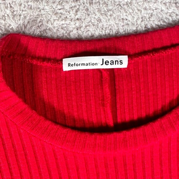 Reformation Jeans Ribbed Knit Mini Dress Bodycon Red Comfy Size Small Comfy Soft - Picture 5 of 10